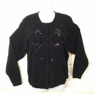 Vintage 80s Shek Embellished Beaded Cardigan Sweater (42) LambWool Angora Lined